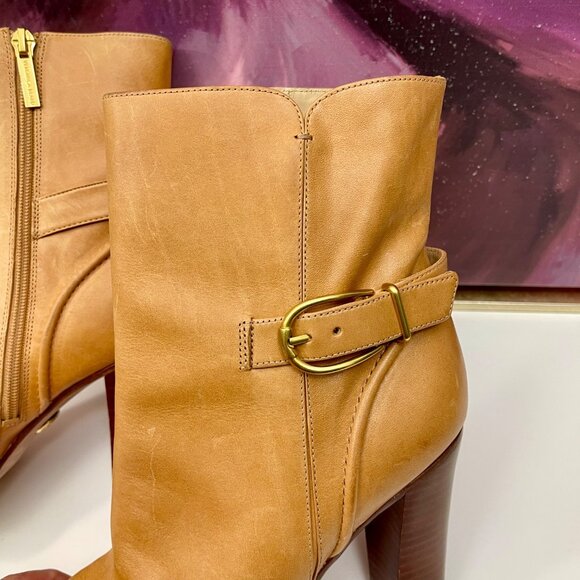 Veronica Beard Viv Booties Natural Leather Upper Ankle Heeled Buckle Boots 9.5 - Picture 9 of 16